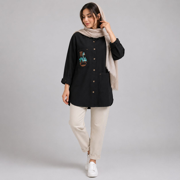 مانتو کتان زنانه طرح کاکتوس گلدوزی