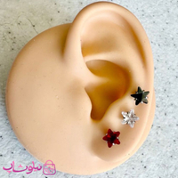 پیرسینگ گوش پایه نقره ای مدل ستاره نگین رنگی کد 599
