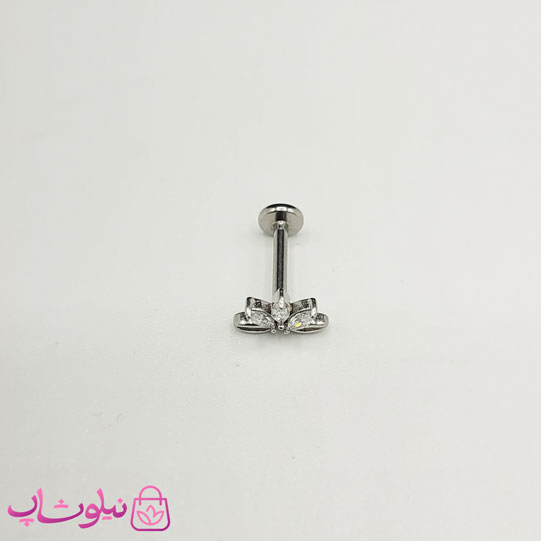 خرید  پیرسینگ گوش سه نگین با قفل تخت مدل تاج یا گل 