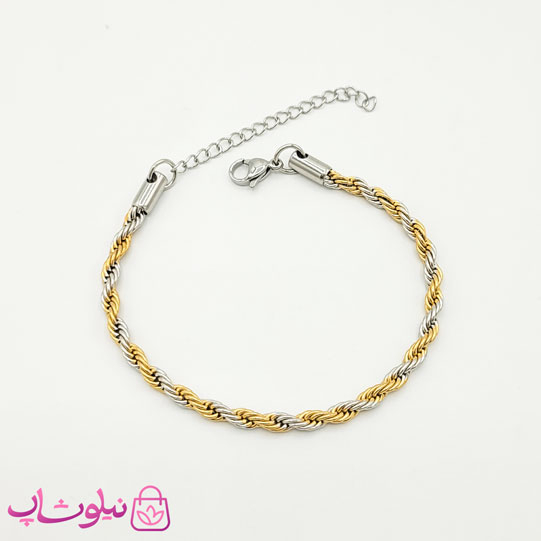 خرید  دستبند طنابی دو رنگ زنانه استیل ضخیم 