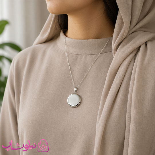 گردنبند لاکت زنانه دایره نقره ای کد 210