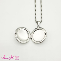 خرید  گردنبند لاکت عکس مردانه استیل نقره ای دایره شکل 