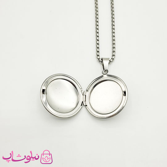 خرید  گردنبند لاکت عکس مردانه استیل نقره ای دایره شکل 