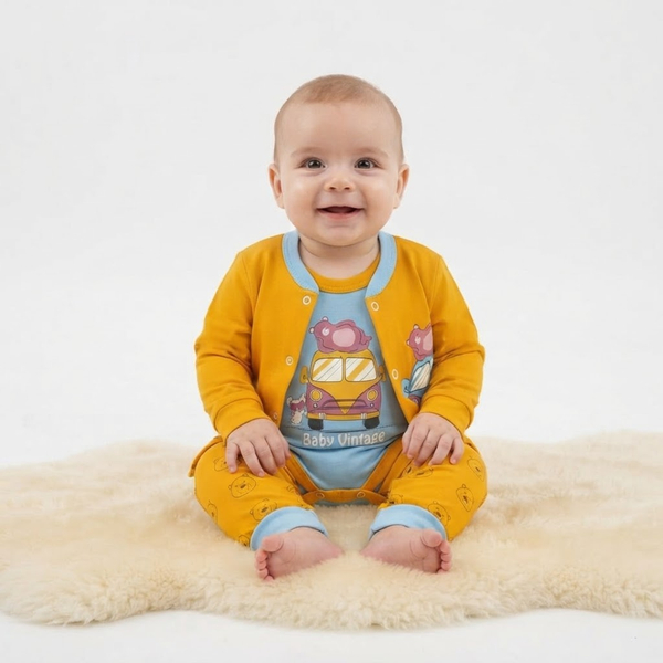 خرید ست سه تیکه نوزادی پسرانه طرح baby vintage