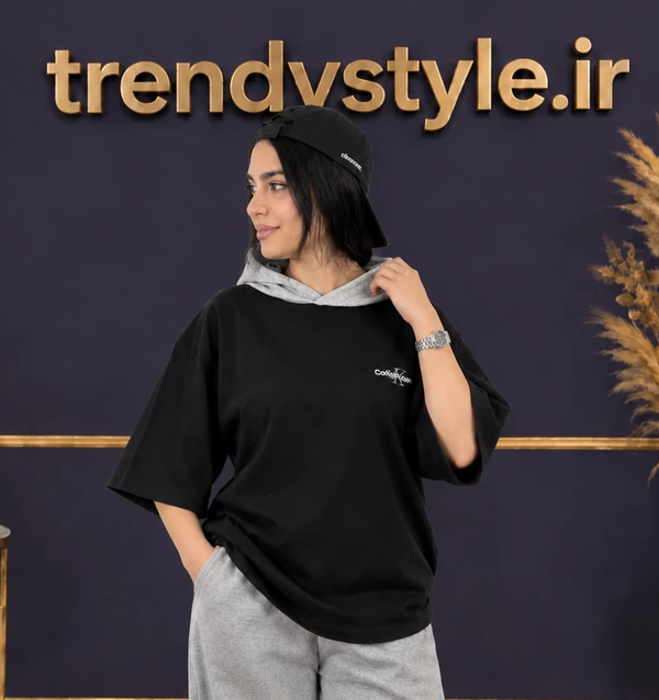 خرید  هودی دورس کلاهدار دورس دو نخ گرم بالا - طرح ck calvin klein 