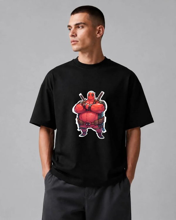 تیشرت باکسی سفید | طرح ددپول فانتزی | سبک Chonky Comic Streetwear