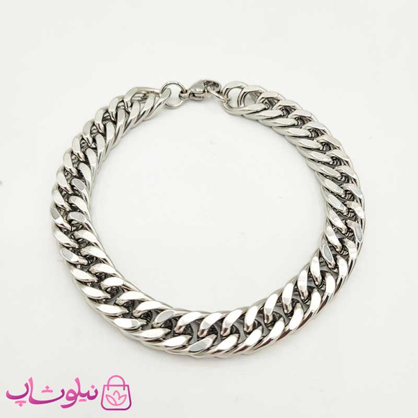 ست گردنبند و دستبند مردانه استیل سیلور کارتیه 8 میل کد 5991