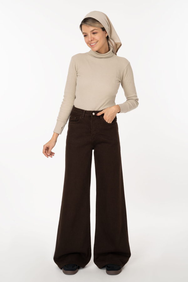 خرید شلوار جین زنانه بگی قهوه ای تیره جک پات ریزشی رویال royal jeans