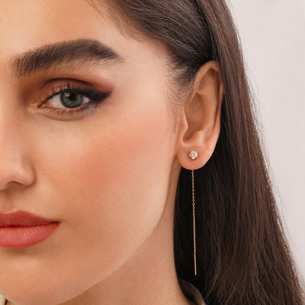 خرید گوشوار ژوپینگ میخی نگین دار طلایی