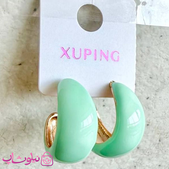 خرید گوشواره حلقه ای ژوپینگ طلایی رنگ مدل سبز پاستیلی