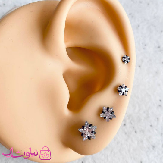 خرید پیرسینگ گوش نگین ستاره پایه مشکی در 4 سایز 
