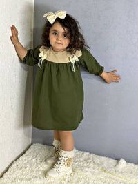 پیراهن دخترانه لینن سبز کد 041118