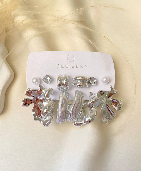 خرید پک گوشواره زنانه  نقره ای ابکاری شده 