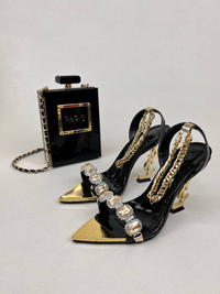 کفش پاشنه صندل زنانه 10 سانت YSL نگین دار Yves Saint Laurent کد 1425