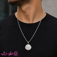 گردنبند لاکت عکس مردانه استیل نقره ای دایره شکل کد 230