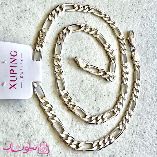 خرید  زنجیر ژوپینگ فیگارو نقره ای رنگ طول 50 سانت و عرض 6 میل 