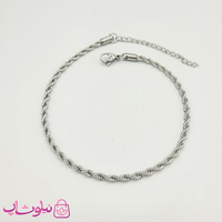 خرید پابند زنانه طنابی مدل استیل نقره ای عرض 3 میل