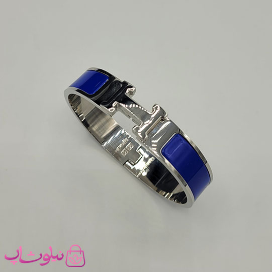 خرید  دستبند زنانه هرمس آبی نقره ای استیل قفل اورجینال 