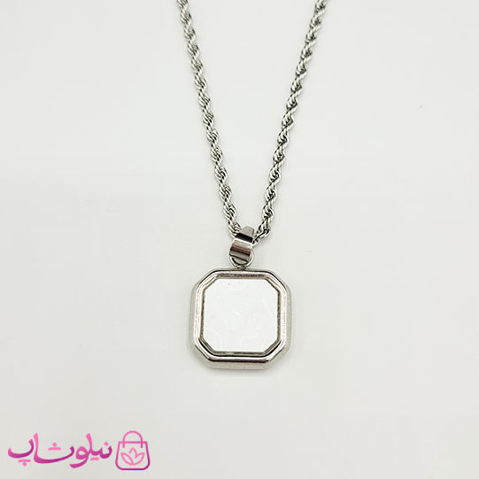 خرید  گردنبند سنگ اونیکس سفید با زنجیر طنابی نقره ای 