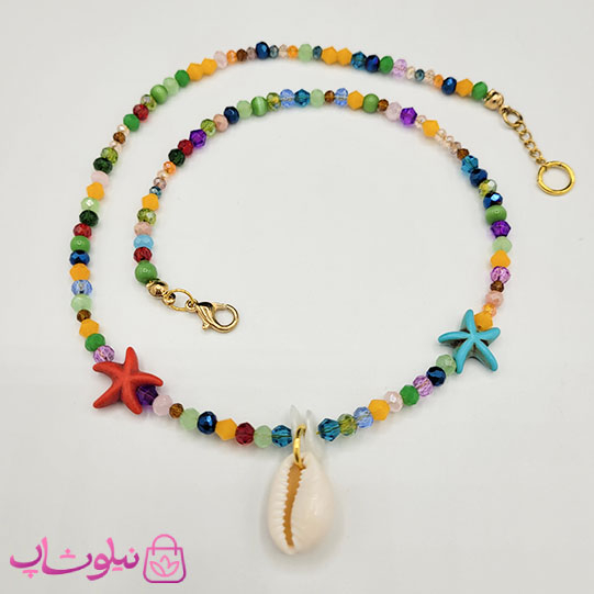 خرید  گردنبند زنانه دستساز برند N&SH با کریستال های رنگی مدل دریایی 